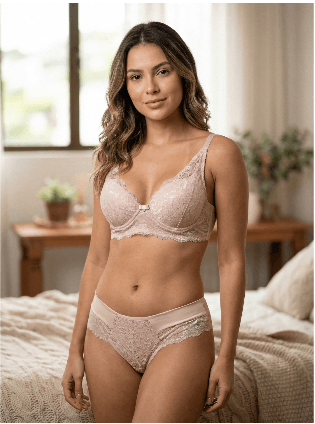 Conjunto Rendado em Microfibra Slim - Nude